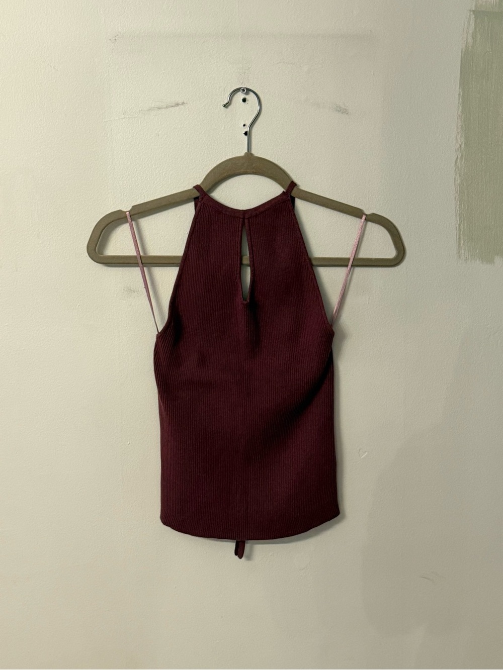 Free People Ribbed Burgundy Halter Tank with Pink Straps